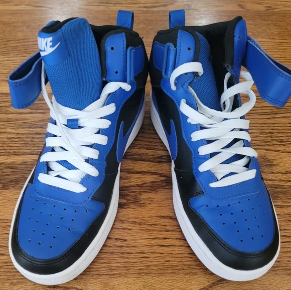 Nike Blue Black White Court Borough Mid High-Top Shoes Kicks Sneakers - Picture 1 of 8